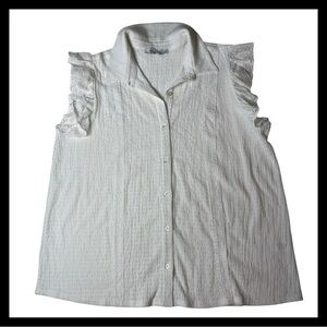 Women’s White Cottage Core Famine Coquette Blouse Cheesecloth Ruffle Blouse 2XL